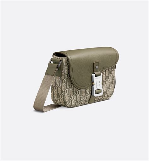 Saddle Bag with Strap Khaki Grained Calfskin 